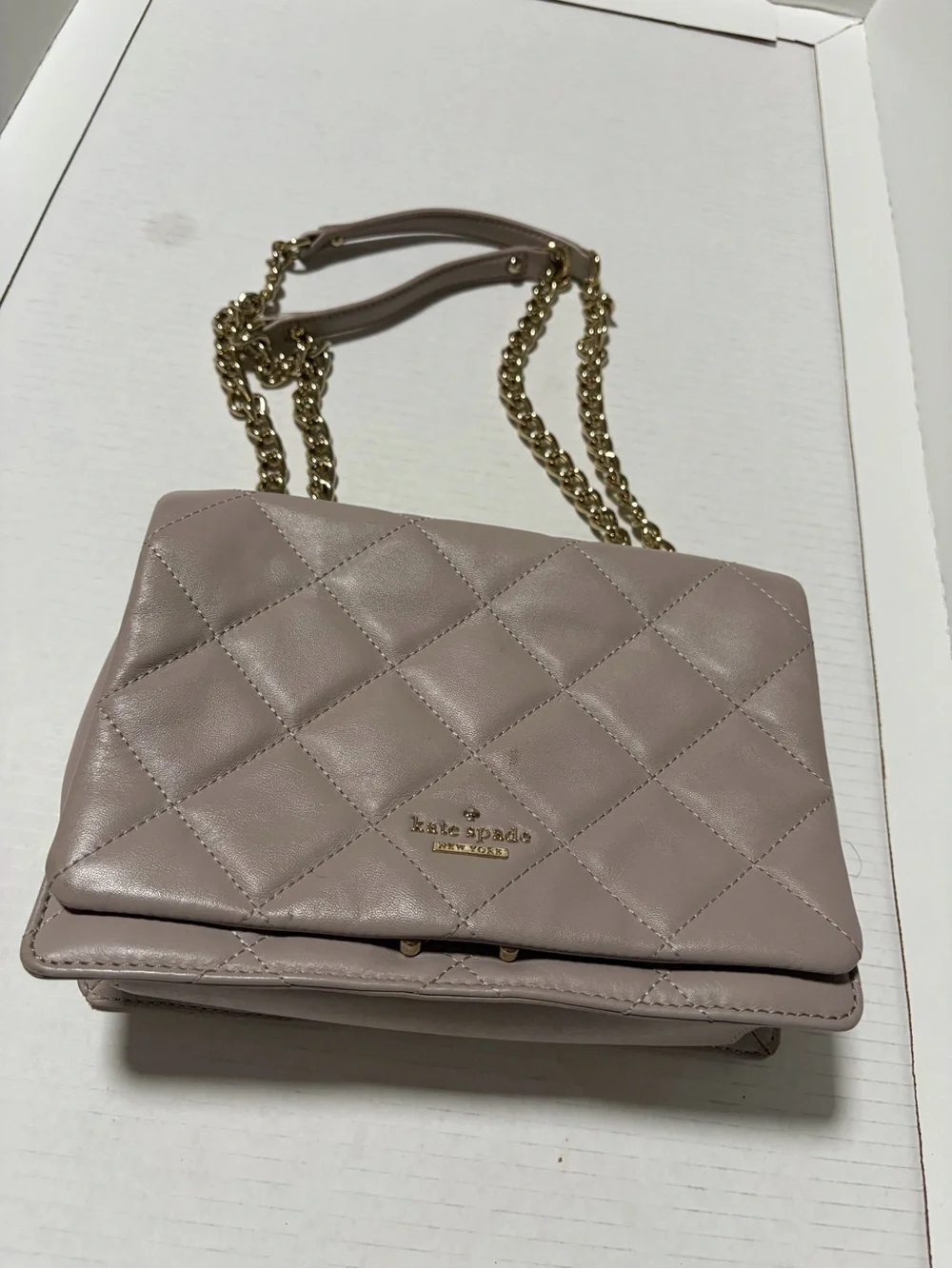 kate spade Quilted Leather Shoulder Bag — Blush Pink with Gold Chain
